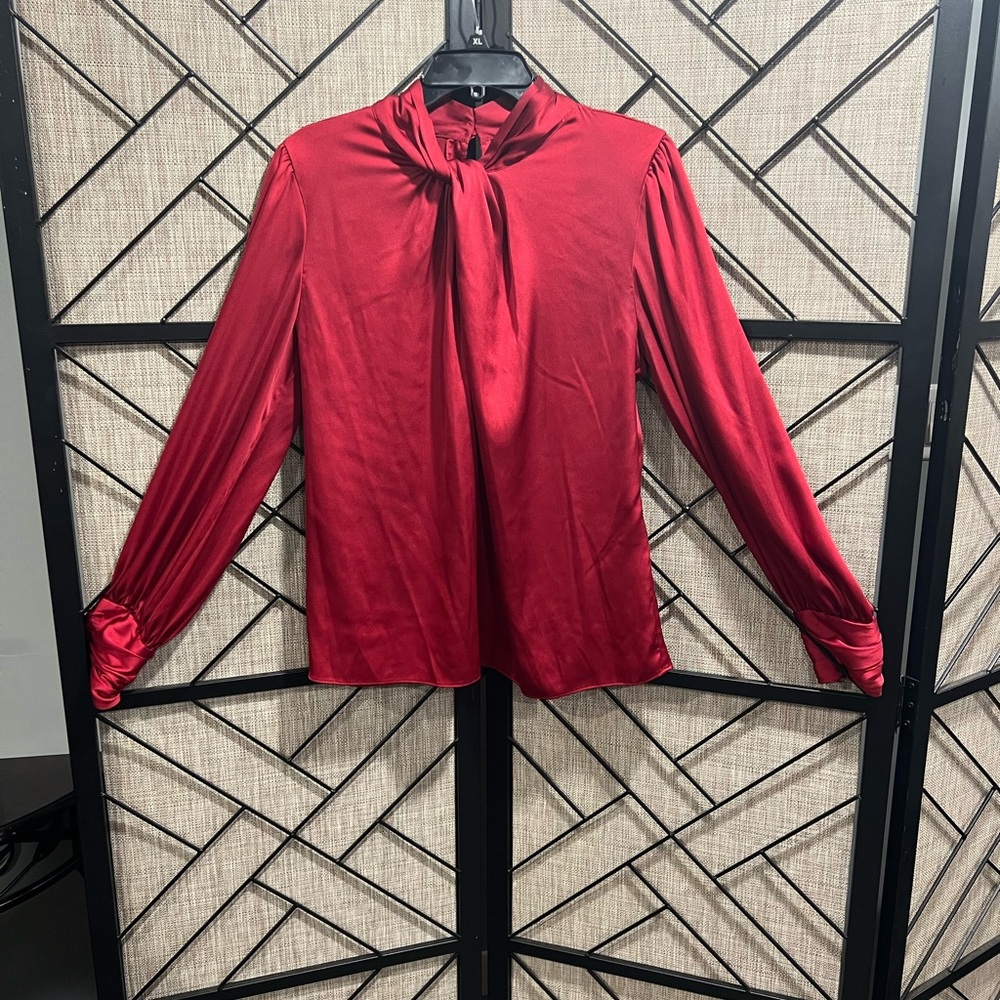 *NWT* WHBM Crimson Satin Blouse Twist Front & Keyhole Back - Sz 14